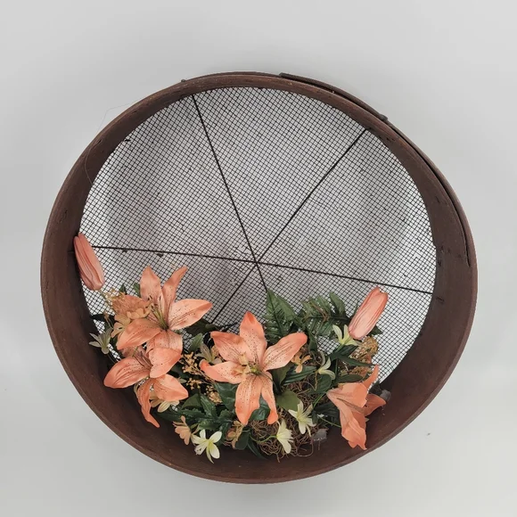Rustic Sieve Floral Arrangement Rustic Home Decor Wall Hanging - Picture 1 of 3